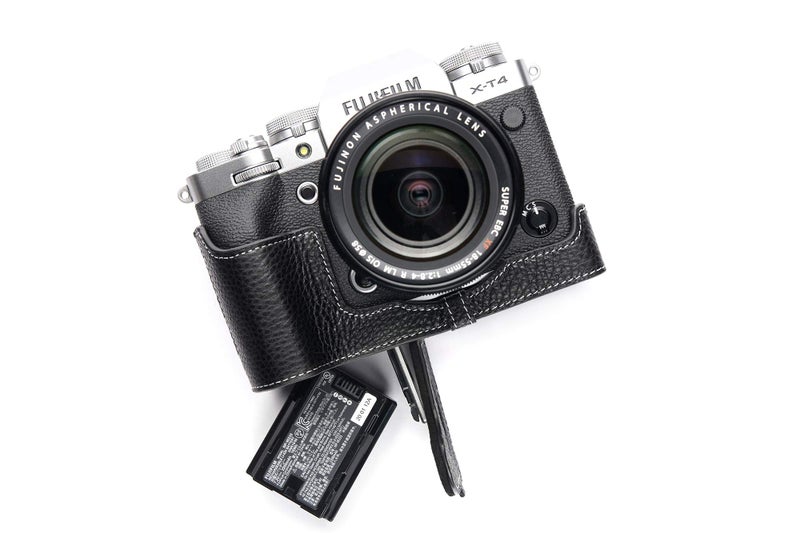 BolinUS X-T4 Camera Case, BolinUS Handmade Genuine Real Leather Half Camera Case Bag Cover for Fujifilm Fuji X-T4 XT4 Camera Bottom Opening Version + Hand Strap (Black) - Image 3